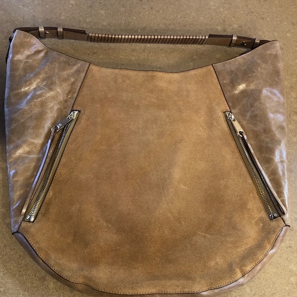 HALSTON Heritage Tan Leather and Tan Suede Hobo Handbag with Dust Bag - Picture 3 of 14